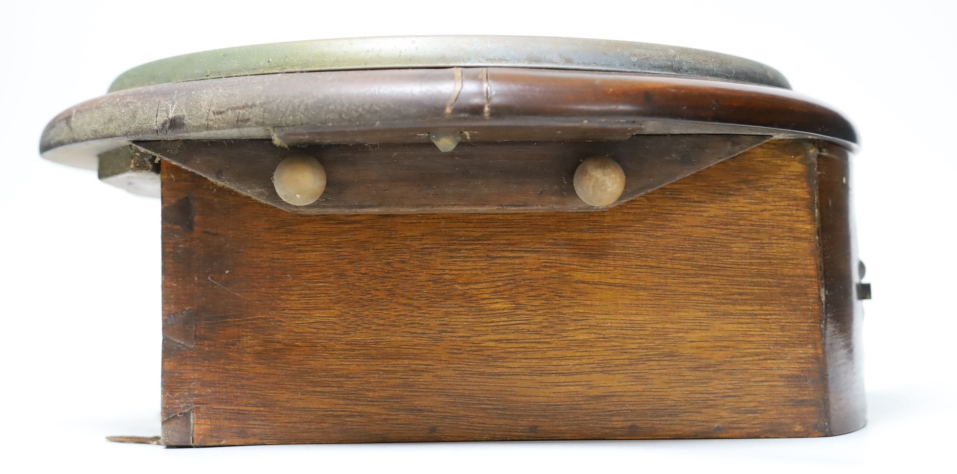 A late Victorian dial clock with key and pendulum, 36cm diameter, Single fusee movement, box case later